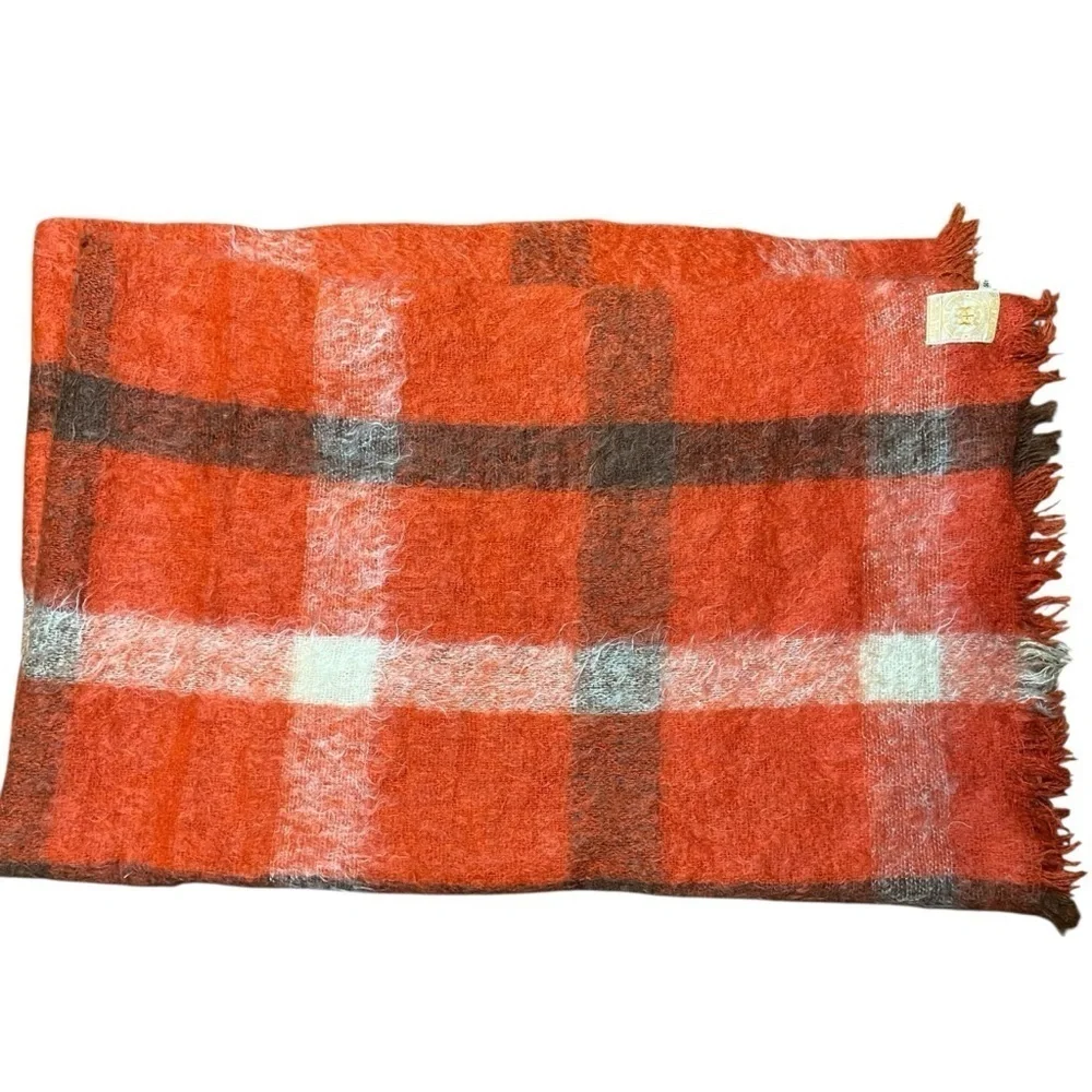 Vintage 1950's Hudson's Bay Mohair Red Plaid Throw Blanket Made in Scotland Cozy
